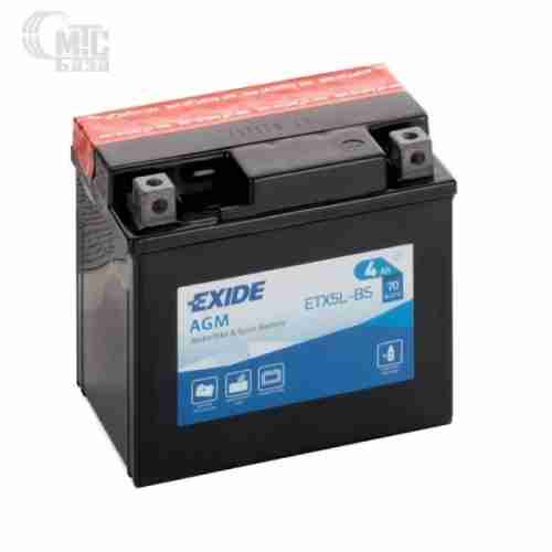 Аккумулятор на мотоцикл Exide 4Ah [AGM ETX5L-BS] EN70 А 113x70x105 мм